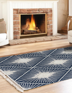 Blue 9' 6 x 14' 3 Boho Rectangle Area Rug 100% Polyester With Cotton Backing Geometric Modern Boho Bohemian Decor Carpet for Living Rooms Office Dining Kitchen Unique Interior Design for Sale at Rug Engine
