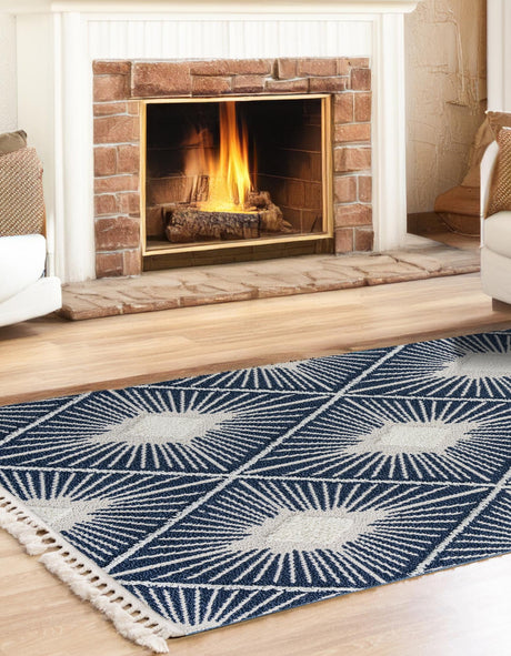 Blue 6' 1 x 9' Boho Rectangle Area Rug 100% Polyester With Cotton Backing Geometric Modern Boho Bohemian Decor Carpet for Living Rooms Office Dining Kitchen Unique Interior Design for Sale at Rug Engine