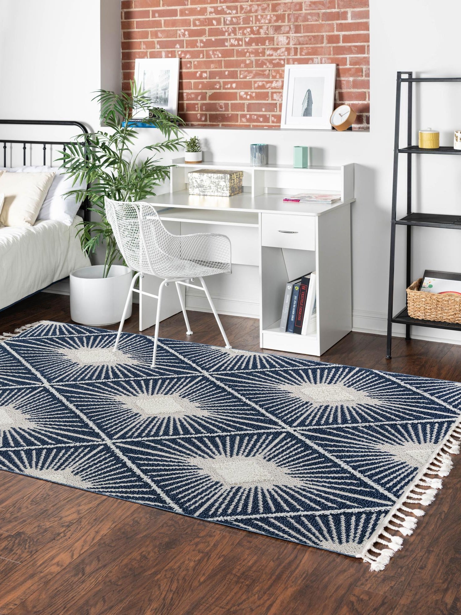 Blue 6' 1 x 9' Boho Rectangle Area Rug 100% Polyester With Cotton Backing Geometric Modern Boho Bohemian Decor Carpet for Living Rooms Office Dining Kitchen Unique Interior Design for Sale at Rug Engine