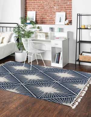 Blue 7' 10 x 11' Boho Rectangle Area Rug 100% Polyester With Cotton Backing Geometric Modern Boho Bohemian Decor Carpet for Living Rooms Office Dining Kitchen Unique Interior Design for Sale at Rug Engine