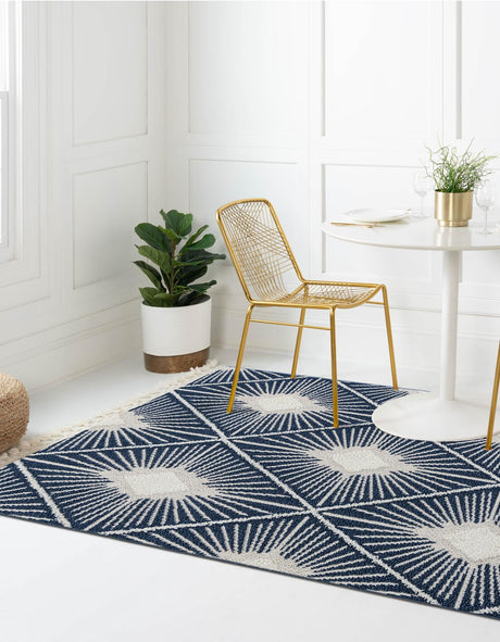 Blue 2' x 3' 1 Boho Rectangle Area Rug 100% Polyester With Cotton Backing Geometric Modern Boho Bohemian Decor Carpet for Living Rooms Office Dining Kitchen Unique Interior Design for Sale at Rug Engine