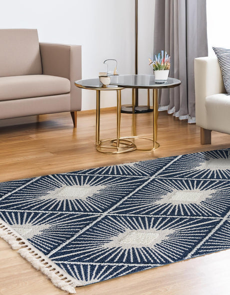 Blue 7' 1 x 10' Boho Rectangle Area Rug 100% Polyester With Cotton Backing Geometric Modern Boho Bohemian Decor Carpet for Living Rooms Office Dining Kitchen Unique Interior Design for Sale at Rug Engine