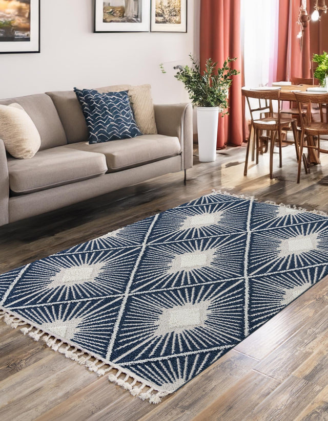 Blue 6' 1 x 9' Boho Rectangle Area Rug 100% Polyester With Cotton Backing Geometric Modern Boho Bohemian Decor Carpet for Living Rooms Office Dining Kitchen Unique Interior Design for Sale at Rug Engine