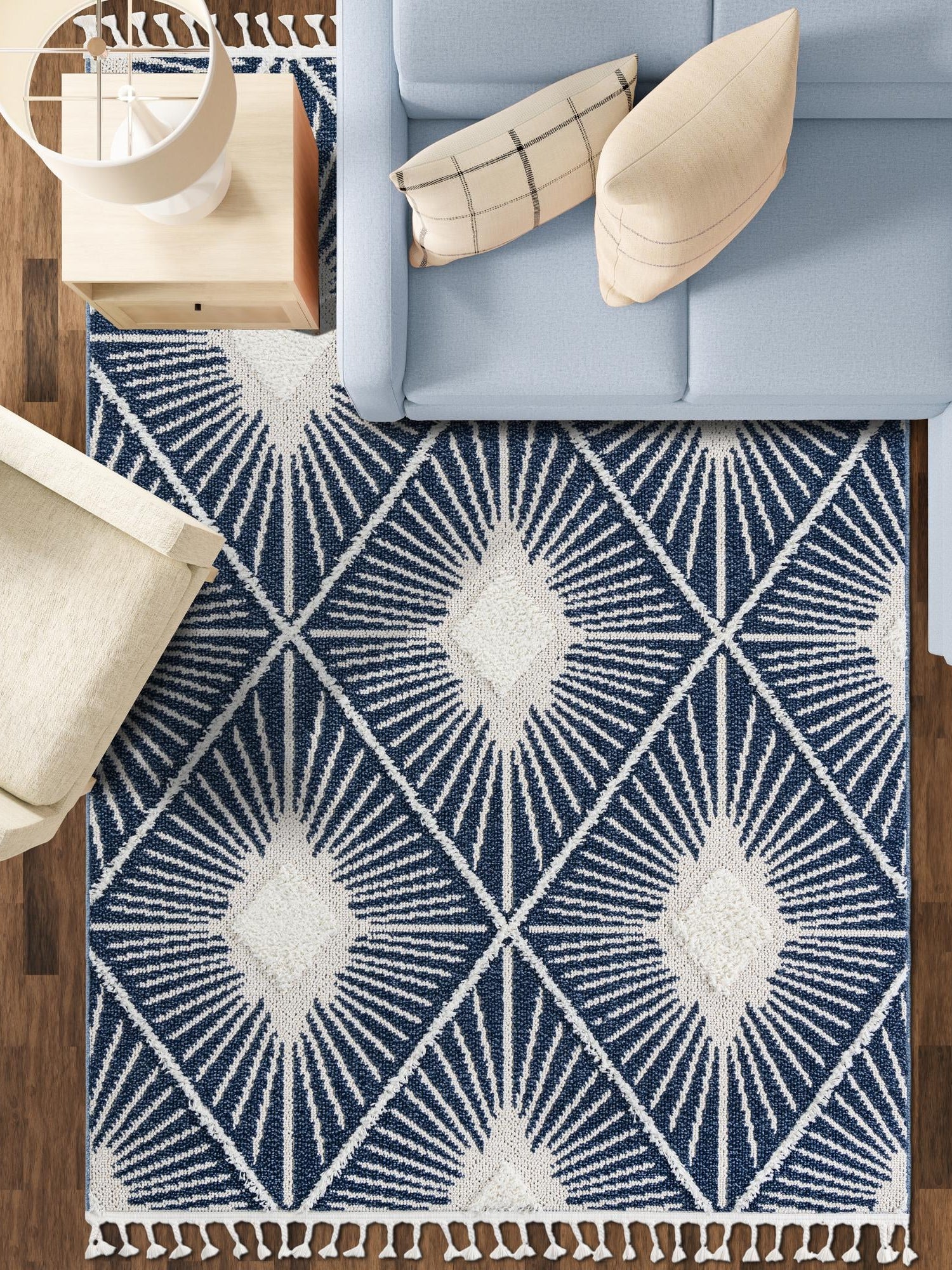 Blue 3' 3 x 5' 3 Boho Rectangle Area Rug 100% Polyester With Cotton Backing Geometric Modern Boho Bohemian Decor Carpet for Living Rooms Office Dining Kitchen Unique Interior Design for Sale at Rug Engine
