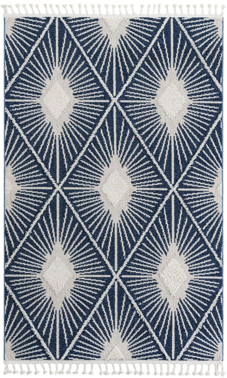 Blue 5' 3 x 8' Boho Rectangle Area Rug 100% Polyester With Cotton Backing Geometric Modern Boho Bohemian Decor Carpet for Living Rooms Office Dining Kitchen Unique Interior Design for Sale at Rug Engine