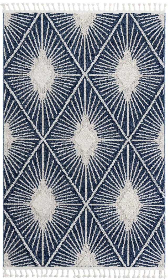 Blue 5' 3 x 8' Boho Rectangle Area Rug 100% Polyester With Cotton Backing Geometric Modern Boho Bohemian Decor Carpet for Living Rooms Office Dining Kitchen Unique Interior Design for Sale at Rug Engine