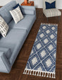 Blue 2' x 6' 1 Boho Runner Area Rug 100% Polyester With Cotton Backing Geometric Modern Boho Bohemian Decor Carpet for Living Rooms Office Dining Kitchen Unique Interior Design for Sale at Rug Engine