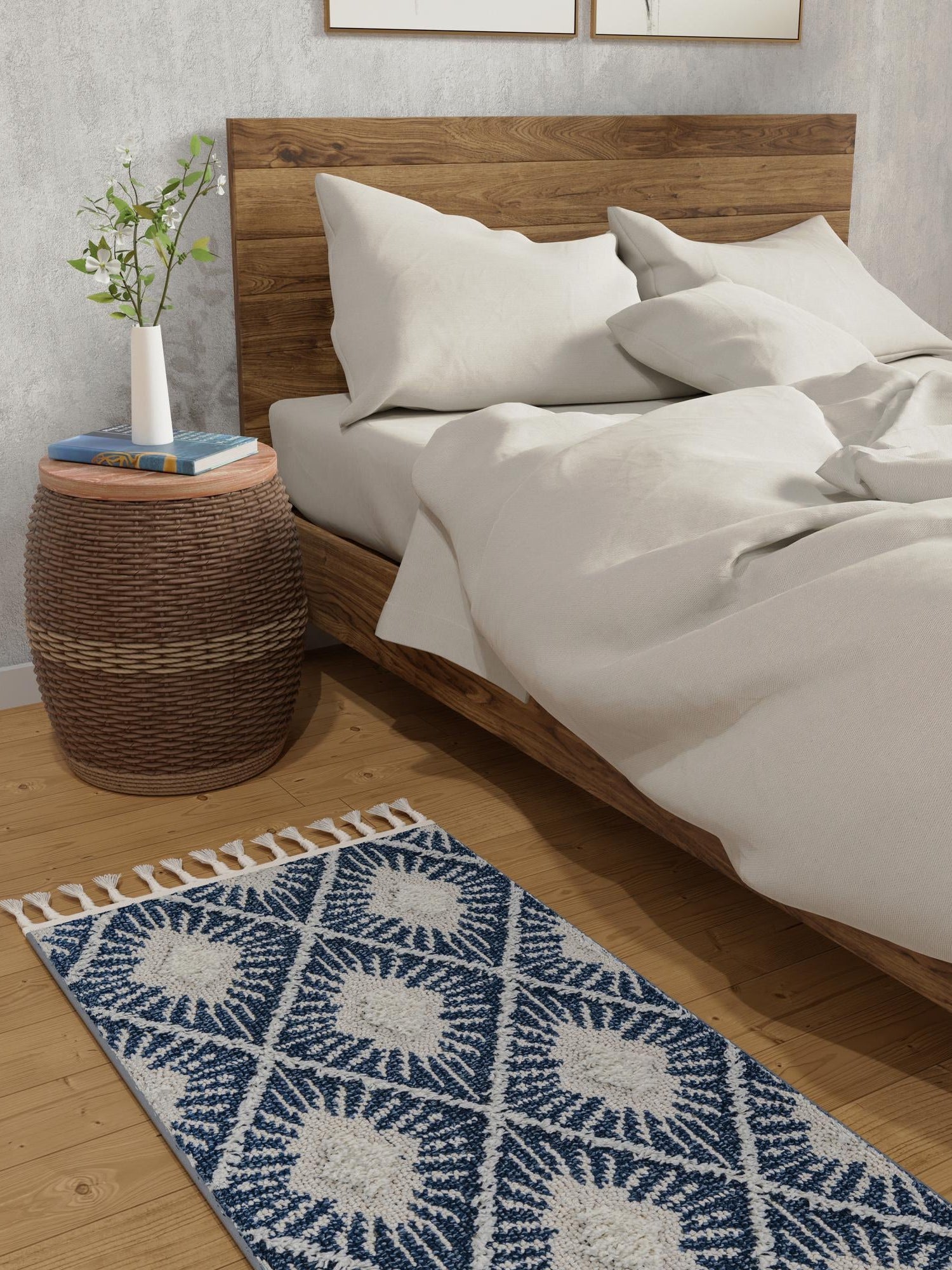 Blue 2' 7 x 12' Boho Runner Area Rug 100% Polyester With Cotton Backing Geometric Modern Boho Bohemian Decor Carpet for Living Rooms Office Dining Kitchen Unique Interior Design for Sale at Rug Engine