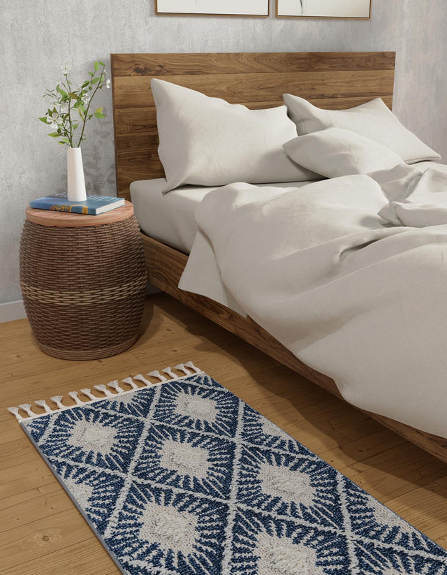 Blue 2' 7 x 12' Boho Runner Area Rug 100% Polyester With Cotton Backing Geometric Modern Boho Bohemian Decor Carpet for Living Rooms Office Dining Kitchen Unique Interior Design for Sale at Rug Engine