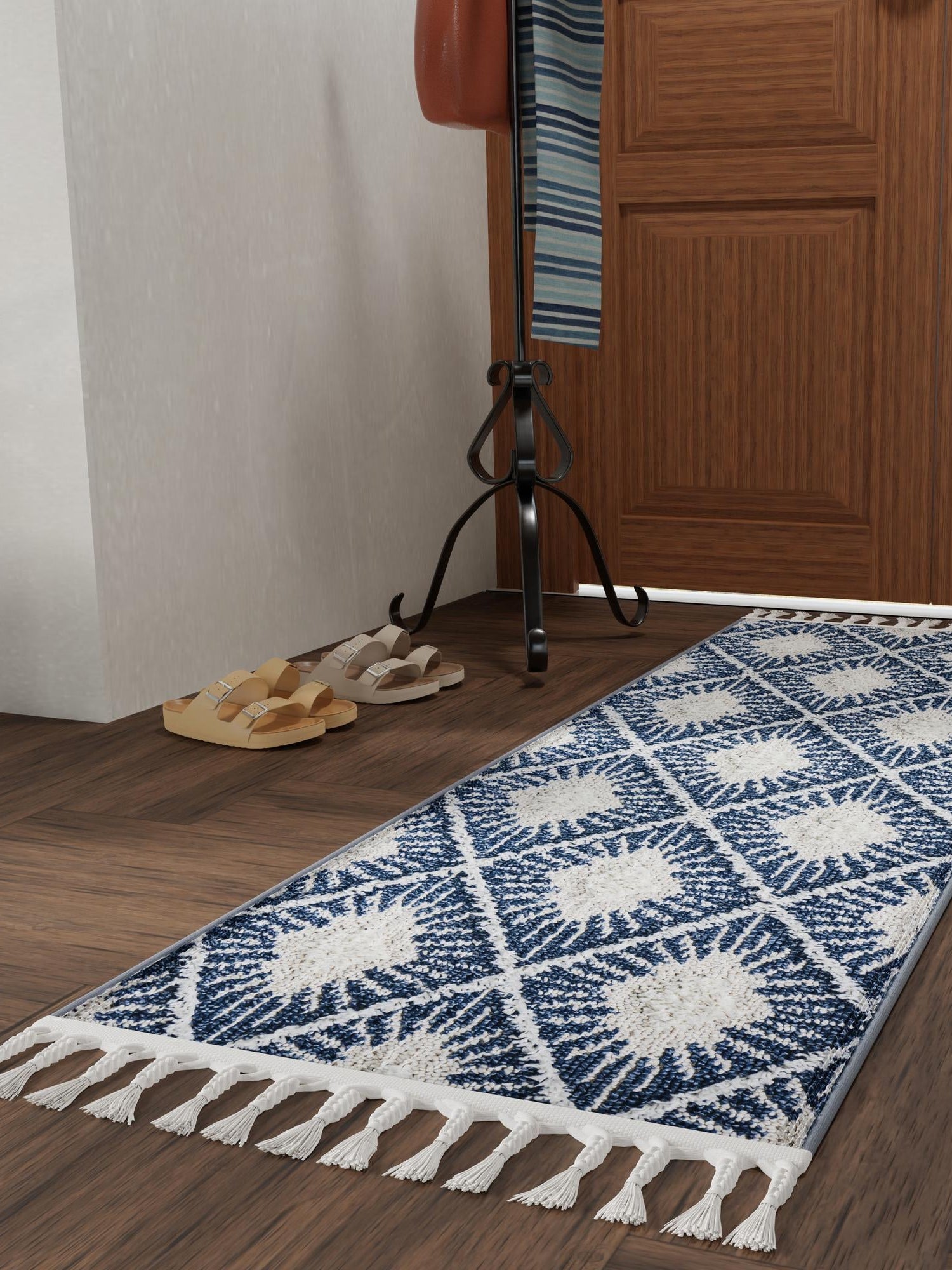 Blue 2' 7 x 10' Boho Runner Area Rug 100% Polyester With Cotton Backing Geometric Modern Boho Bohemian Decor Carpet for Living Rooms Office Dining Kitchen Unique Interior Design for Sale at Rug Engine