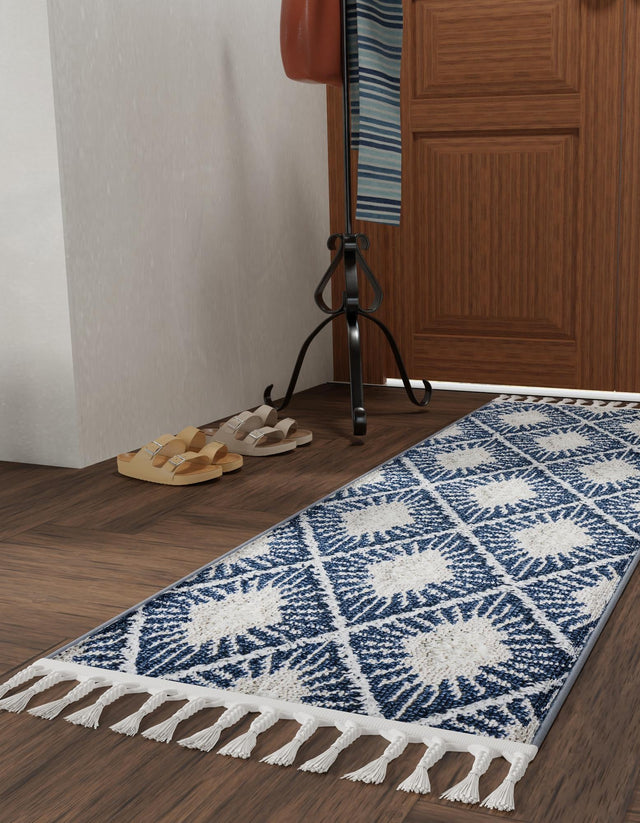 Blue 2' x 4' 1 Boho Runner Area Rug 100% Polyester With Cotton Backing Geometric Modern Boho Bohemian Decor Carpet for Living Rooms Office Dining Kitchen Unique Interior Design for Sale at Rug Engine