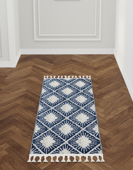 Blue 2' x 4' 1 Boho Runner Area Rug 100% Polyester With Cotton Backing Geometric Modern Boho Bohemian Decor Carpet for Living Rooms Office Dining Kitchen Unique Interior Design for Sale at Rug Engine