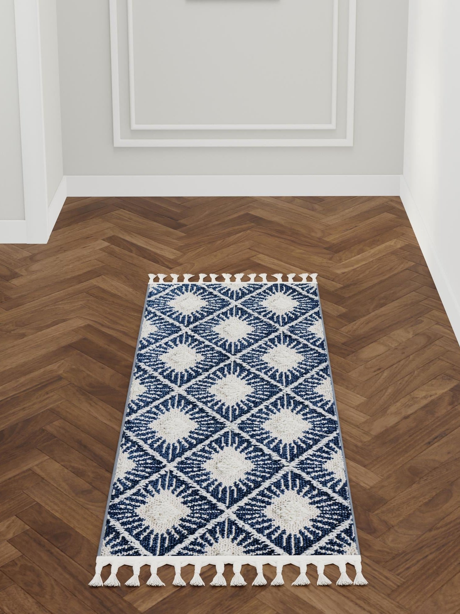 Blue 2' 7 x 10' Boho Runner Area Rug 100% Polyester With Cotton Backing Geometric Modern Boho Bohemian Decor Carpet for Living Rooms Office Dining Kitchen Unique Interior Design for Sale at Rug Engine
