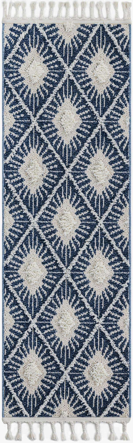 Blue 2' x 6' 1 Boho Runner Area Rug 100% Polyester With Cotton Backing Geometric Modern Boho Bohemian Decor Carpet for Living Rooms Office Dining Kitchen Unique Interior Design for Sale at Rug Engine