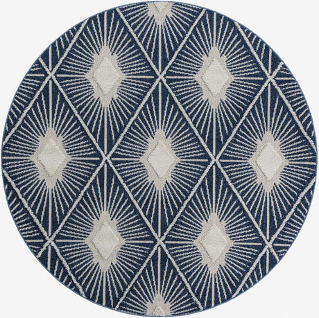 Blue 7' 10 x 7' 10 Boho Round Area Rug 100% Polyester With Cotton Backing Geometric Modern Boho Bohemian Decor Carpet for Living Rooms Office Dining Kitchen Unique Interior Design for Sale at Rug Engine
