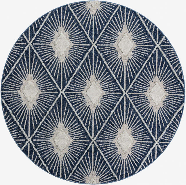 Blue 7' 10 x 7' 10 Boho Round Area Rug 100% Polyester With Cotton Backing Geometric Modern Boho Bohemian Decor Carpet for Living Rooms Office Dining Kitchen Unique Interior Design for Sale at Rug Engine