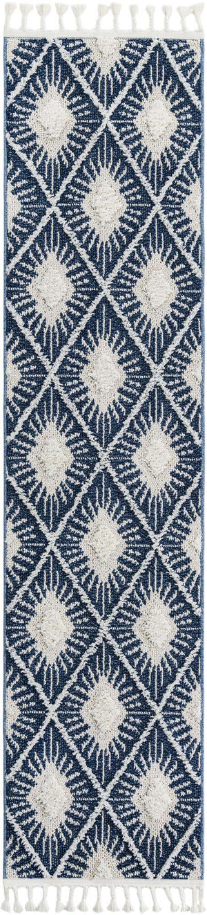 Blue 2' x 8' Boho Runner Area Rug 100% Polyester With Cotton Backing Geometric Modern Boho Bohemian Decor Carpet for Living Rooms Office Dining Kitchen Unique Interior Design for Sale at Rug Engine