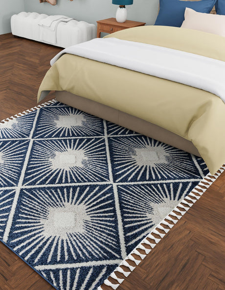 Blue 7' 10 x 7' 10 Boho Square Area Rug 100% Polyester With Cotton Backing Geometric Modern Boho Bohemian Decor Carpet for Living Rooms Office Dining Kitchen Unique Interior Design for Sale at Rug Engine