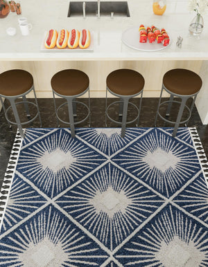 Blue 7' 10 x 7' 10 Boho Square Area Rug 100% Polyester With Cotton Backing Geometric Modern Boho Bohemian Decor Carpet for Living Rooms Office Dining Kitchen Unique Interior Design for Sale at Rug Engine