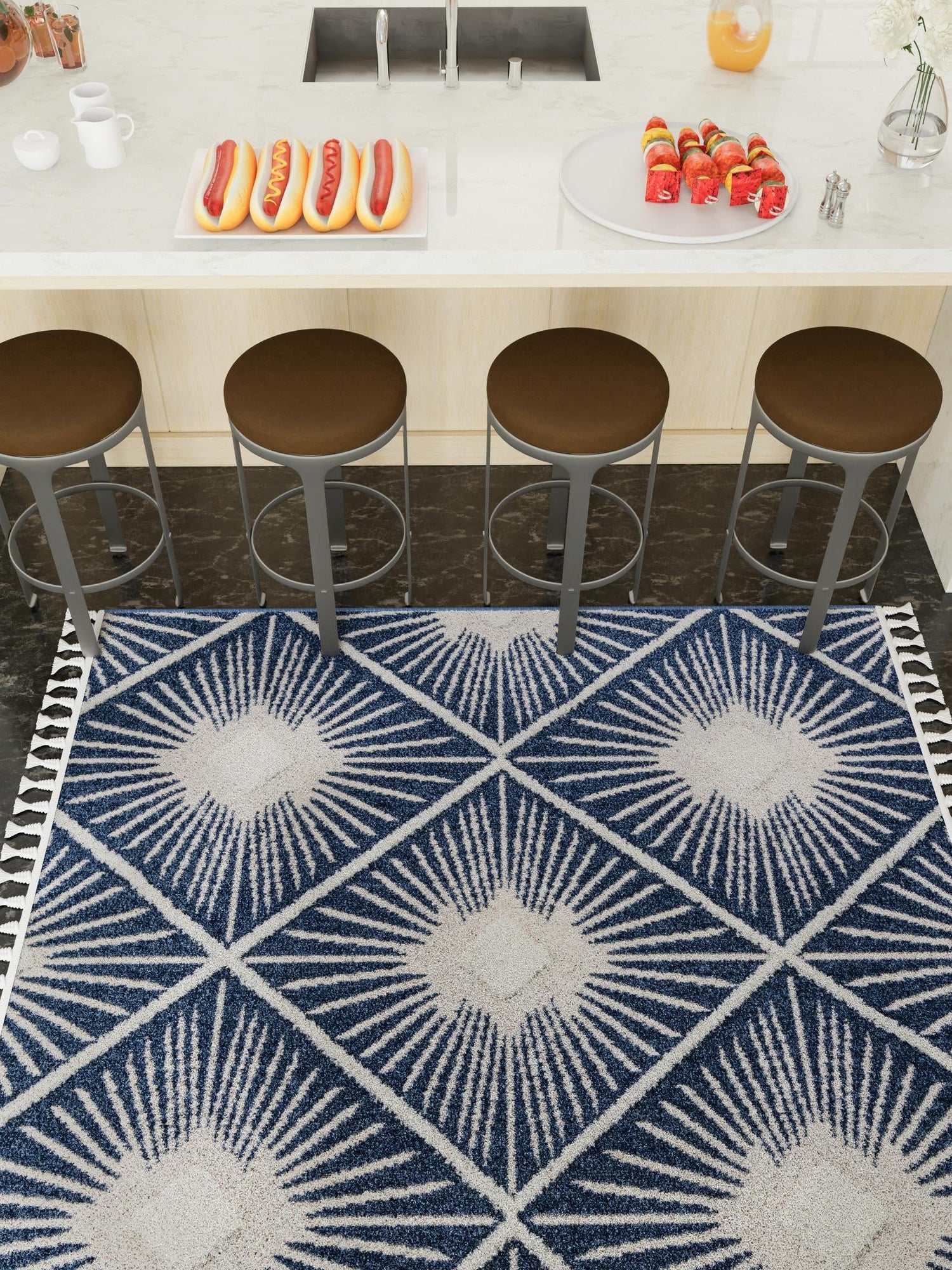 Blue 10' x 10' Boho Square Area Rug 100% Polyester With Cotton Backing Geometric Modern Boho Bohemian Decor Carpet for Living Rooms Office Dining Kitchen Unique Interior Design for Sale at Rug Engine