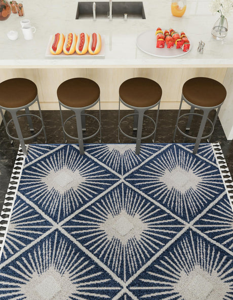 Blue 10' x 10' Boho Square Area Rug 100% Polyester With Cotton Backing Geometric Modern Boho Bohemian Decor Carpet for Living Rooms Office Dining Kitchen Unique Interior Design for Sale at Rug Engine