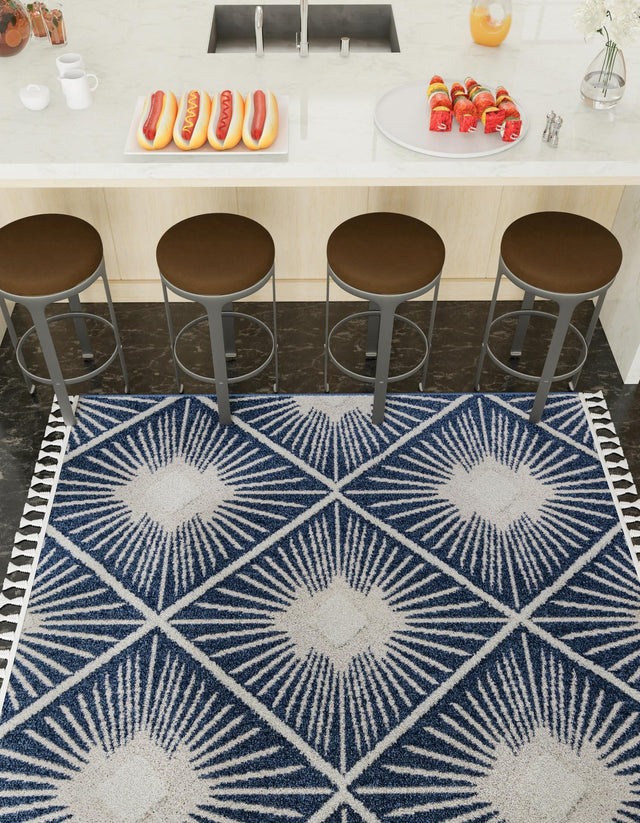 Blue 10' x 10' Boho Square Area Rug 100% Polyester With Cotton Backing Geometric Modern Boho Bohemian Decor Carpet for Living Rooms Office Dining Kitchen Unique Interior Design for Sale at Rug Engine
