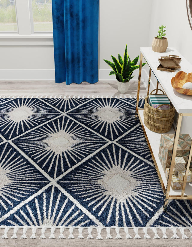 Blue 10' x 10' Boho Square Area Rug 100% Polyester With Cotton Backing Geometric Modern Boho Bohemian Decor Carpet for Living Rooms Office Dining Kitchen Unique Interior Design for Sale at Rug Engine