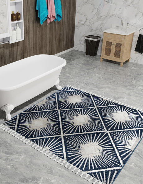 Blue 10' x 10' Boho Square Area Rug 100% Polyester With Cotton Backing Geometric Modern Boho Bohemian Decor Carpet for Living Rooms Office Dining Kitchen Unique Interior Design for Sale at Rug Engine