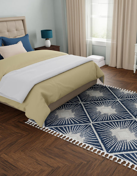 Blue 7' 10 x 7' 10 Boho Square Area Rug 100% Polyester With Cotton Backing Geometric Modern Boho Bohemian Decor Carpet for Living Rooms Office Dining Kitchen Unique Interior Design for Sale at Rug Engine