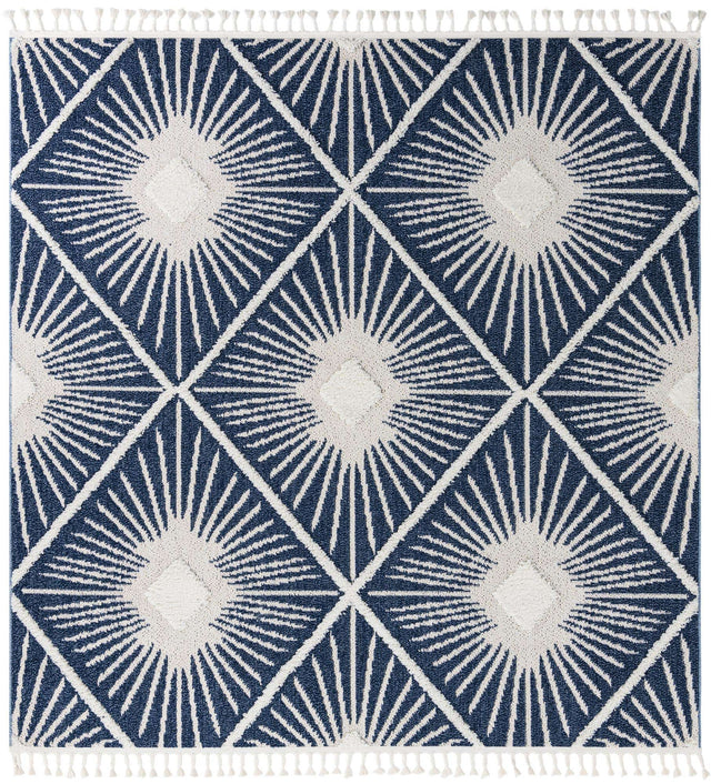 Blue 7' 10 x 7' 10 Boho Square Area Rug 100% Polyester With Cotton Backing Geometric Modern Boho Bohemian Decor Carpet for Living Rooms Office Dining Kitchen Unique Interior Design for Sale at Rug Engine