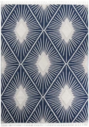 Blue 9' x 12' Boho Rectangle Area Rug 100% Polyester With Cotton Backing Geometric Modern Boho Bohemian Decor Carpet for Living Rooms Office Dining Kitchen Unique Interior Design for Sale at Rug Engine