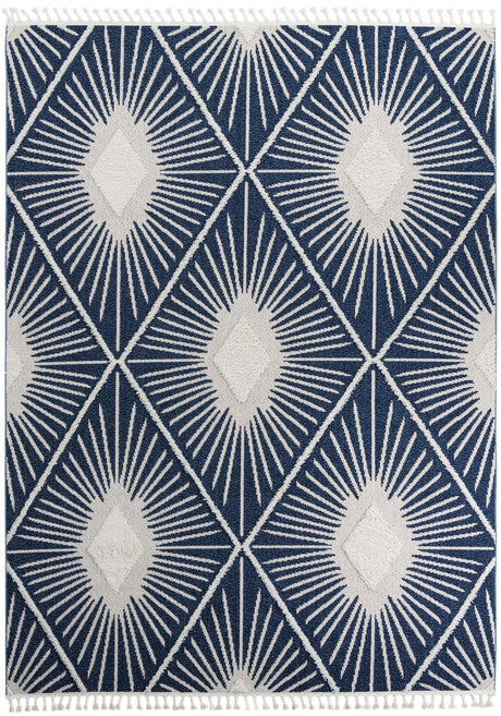 Blue 9' x 12' Boho Rectangle Area Rug 100% Polyester With Cotton Backing Geometric Modern Boho Bohemian Decor Carpet for Living Rooms Office Dining Kitchen Unique Interior Design for Sale at Rug Engine