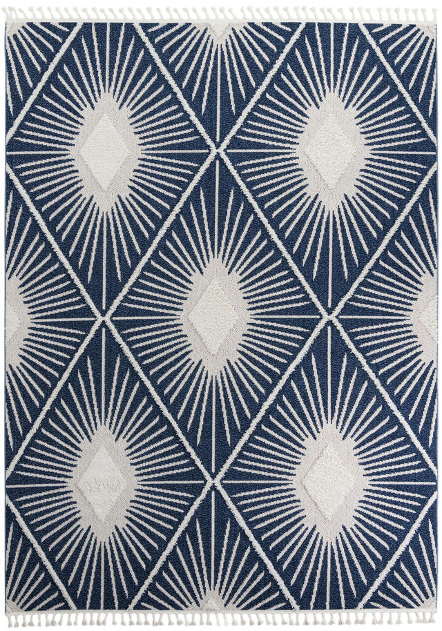 Blue 9' x 12' Boho Rectangle Area Rug 100% Polyester With Cotton Backing Geometric Modern Boho Bohemian Decor Carpet for Living Rooms Office Dining Kitchen Unique Interior Design for Sale at Rug Engine