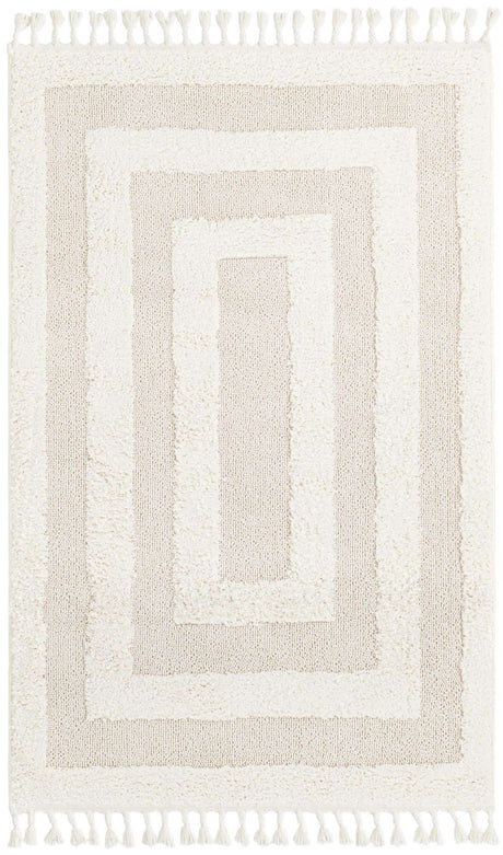 Ivory 2' x 3' 1 Boho Rectangle Area Rug 100% Polyester With Cotton Backing Geometric Modern Boho Bohemian Decor Carpet for Living Rooms Office Dining Kitchen Unique Interior Design for Sale at Rug Engine