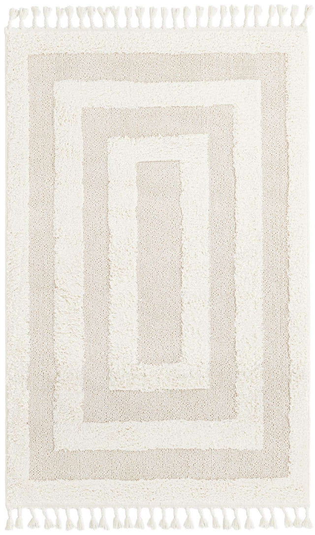 Ivory 2' x 3' 1 Boho Rectangle Area Rug 100% Polyester With Cotton Backing Geometric Modern Boho Bohemian Decor Carpet for Living Rooms Office Dining Kitchen Unique Interior Design for Sale at Rug Engine