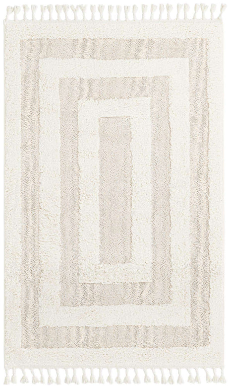 Ivory 4' 1 x 6' 1 Boho Rectangle Area Rug 100% Polyester With Cotton Backing Geometric Modern Boho Bohemian Decor Carpet for Living Rooms Office Dining Kitchen Unique Interior Design for Sale at Rug Engine