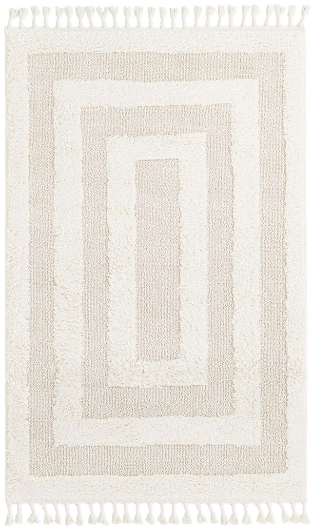Ivory 4' 1 x 6' 1 Boho Rectangle Area Rug 100% Polyester With Cotton Backing Geometric Modern Boho Bohemian Decor Carpet for Living Rooms Office Dining Kitchen Unique Interior Design for Sale at Rug Engine