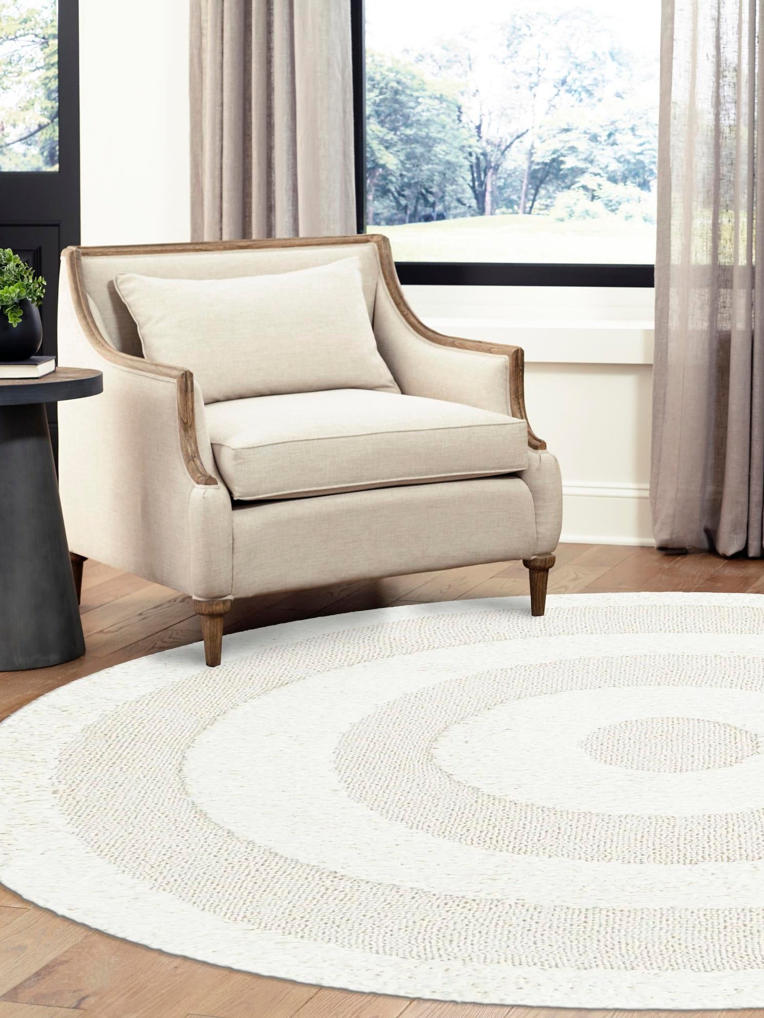 Ivory 5' 3 x 5' 3 Boho Round Area Rug 100% Polyester With Cotton Backing Geometric Modern Boho Bohemian Decor Carpet for Living Rooms Office Dining Kitchen Unique Interior Design for Sale at Rug Engine