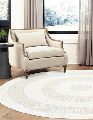 Ivory 3' 3 x 3' 3 Boho Round Area Rug 100% Polyester With Cotton Backing Geometric Modern Boho Bohemian Decor Carpet for Living Rooms Office Dining Kitchen Unique Interior Design for Sale at Rug Engine