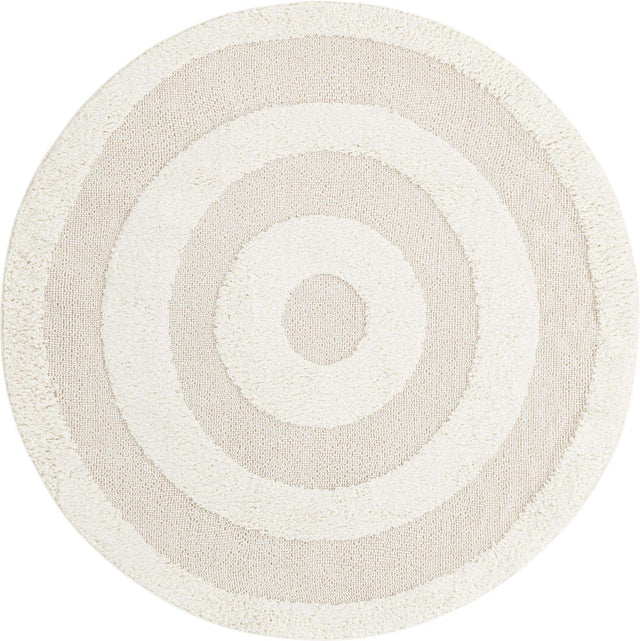 Ivory 5' 3 x 5' 3 Boho Round Area Rug 100% Polyester With Cotton Backing Geometric Modern Boho Bohemian Decor Carpet for Living Rooms Office Dining Kitchen Unique Interior Design for Sale at Rug Engine