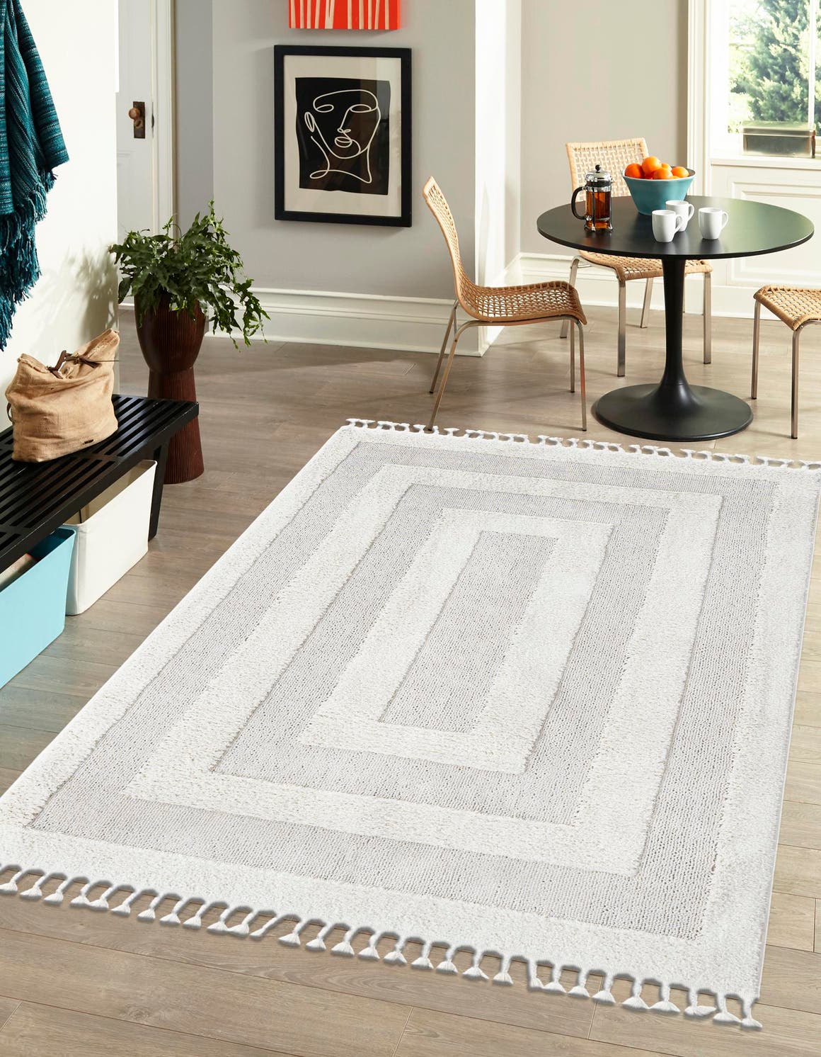 Ivory 2' x 3' 1 Boho Rectangle Area Rug 100% Polyester With Cotton Backing Geometric Modern Boho Bohemian Decor Carpet for Living Rooms Office Dining Kitchen Unique Interior Design for Sale at Rug Engine