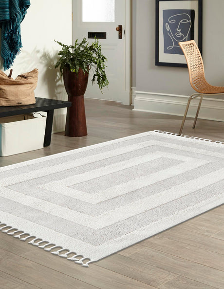 Ivory 5' 3 x 8' Boho Rectangle Area Rug 100% Polyester With Cotton Backing Geometric Modern Boho Bohemian Decor Carpet for Living Rooms Office Dining Kitchen Unique Interior Design for Sale at Rug Engine