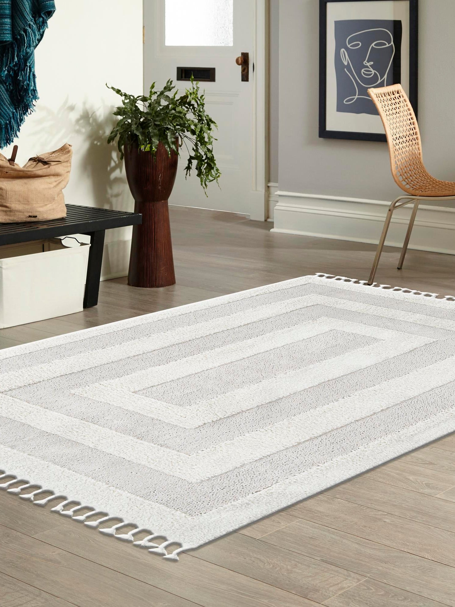 Ivory 3' 3 x 5' 3 Boho Rectangle Area Rug 100% Polyester With Cotton Backing Geometric Modern Boho Bohemian Decor Carpet for Living Rooms Office Dining Kitchen Unique Interior Design for Sale at Rug Engine
