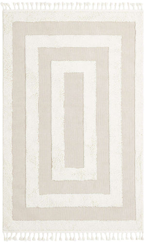 Ivory 5' 3 x 8' Boho Rectangle Area Rug 100% Polyester With Cotton Backing Geometric Modern Boho Bohemian Decor Carpet for Living Rooms Office Dining Kitchen Unique Interior Design for Sale at Rug Engine