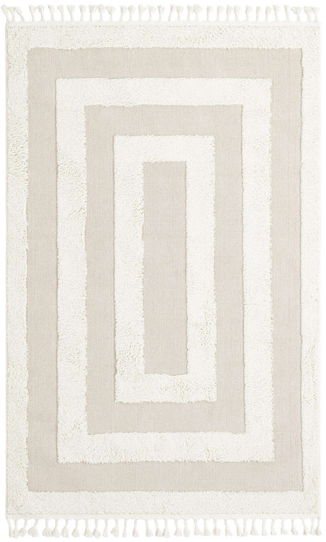 Ivory 5' 3 x 8' Boho Rectangle Area Rug 100% Polyester With Cotton Backing Geometric Modern Boho Bohemian Decor Carpet for Living Rooms Office Dining Kitchen Unique Interior Design for Sale at Rug Engine