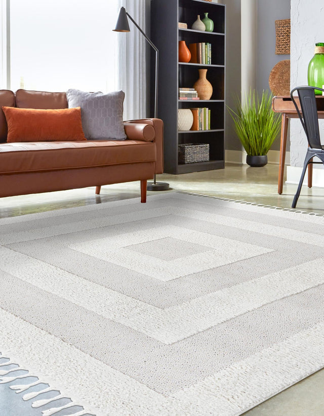 Ivory 7' 10 x 7' 10 Boho Square Area Rug 100% Polyester With Cotton Backing Geometric Modern Boho Bohemian Decor Carpet for Living Rooms Office Dining Kitchen Unique Interior Design for Sale at Rug Engine