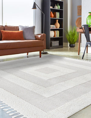 Ivory 10' x 10' Boho Square Area Rug 100% Polyester With Cotton Backing Geometric Modern Boho Bohemian Decor Carpet for Living Rooms Office Dining Kitchen Unique Interior Design for Sale at Rug Engine