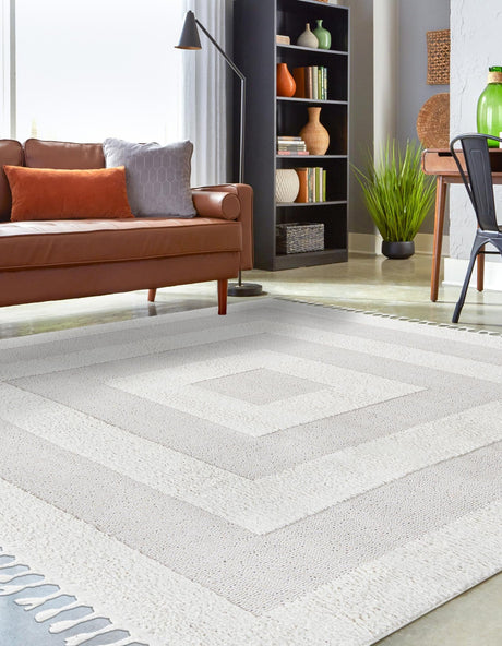 Ivory 10' x 10' Boho Square Area Rug 100% Polyester With Cotton Backing Geometric Modern Boho Bohemian Decor Carpet for Living Rooms Office Dining Kitchen Unique Interior Design for Sale at Rug Engine