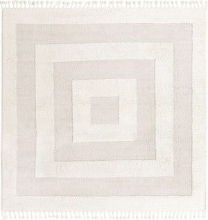 Ivory 7' 10 x 7' 10 Boho Square Area Rug 100% Polyester With Cotton Backing Geometric Modern Boho Bohemian Decor Carpet for Living Rooms Office Dining Kitchen Unique Interior Design for Sale at Rug Engine