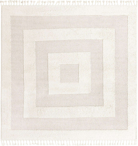Ivory 7' 10 x 7' 10 Boho Square Area Rug 100% Polyester With Cotton Backing Geometric Modern Boho Bohemian Decor Carpet for Living Rooms Office Dining Kitchen Unique Interior Design for Sale at Rug Engine